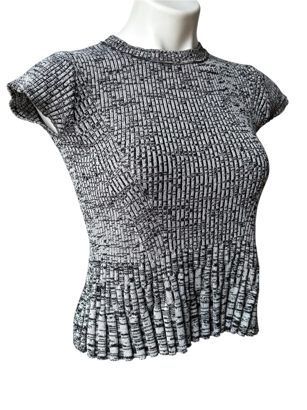 Rachel Comey SMALL black & gray cap sleeve flared hem knit top